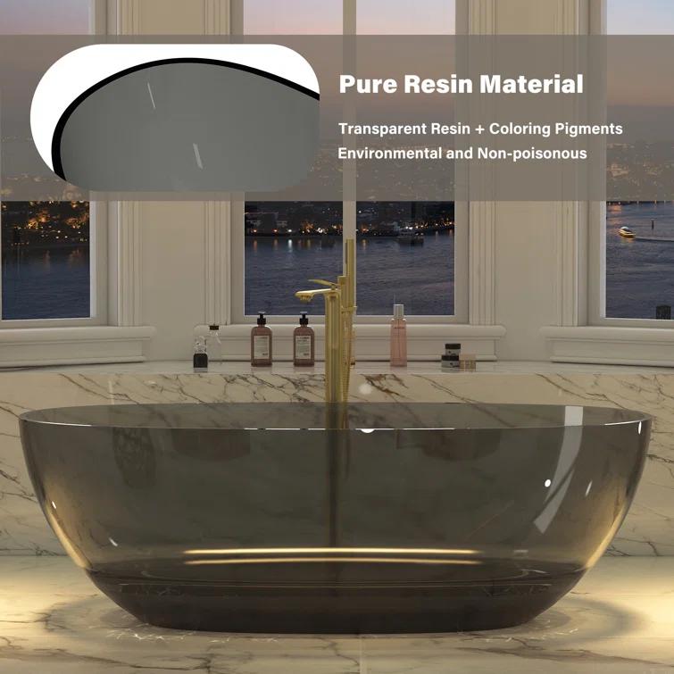 67'' x 30'' Runway Semi Transparent Resin Freestanding Soaking Bathtub