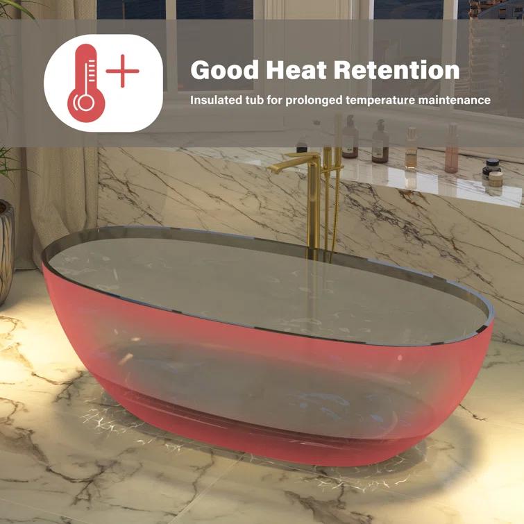 67'' x 30'' Runway Semi Transparent Resin Freestanding Soaking Bathtub