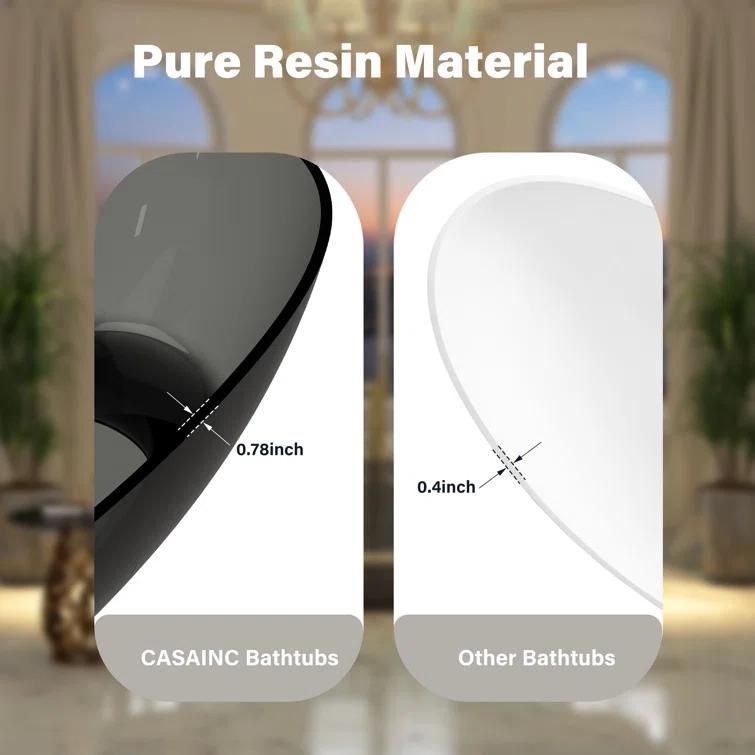 67'' x 30'' Runway Semi Transparent Resin Freestanding Soaking Bathtub