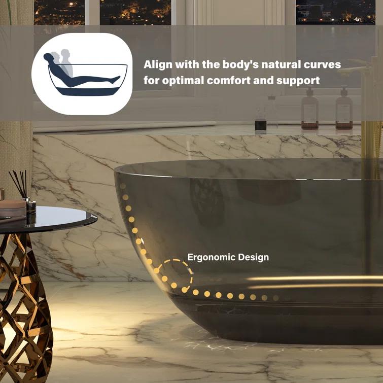 67'' x 30'' Runway Semi Transparent Resin Freestanding Soaking Bathtub