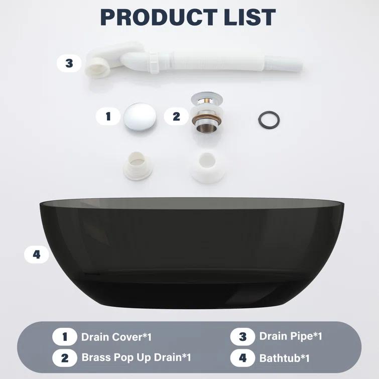 67'' x 30'' Runway Semi Transparent Resin Freestanding Soaking Bathtub