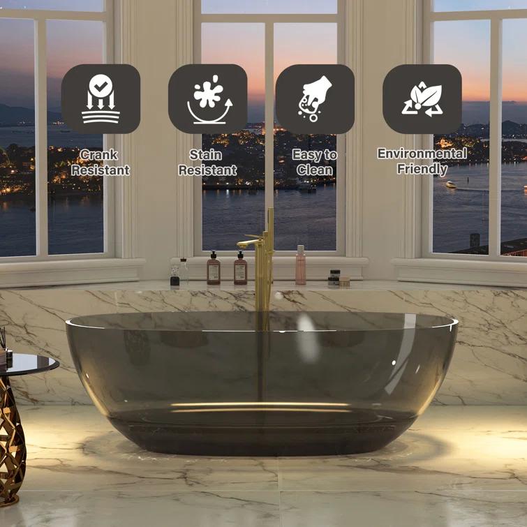 67'' x 30'' Runway Semi Transparent Resin Freestanding Soaking Bathtub