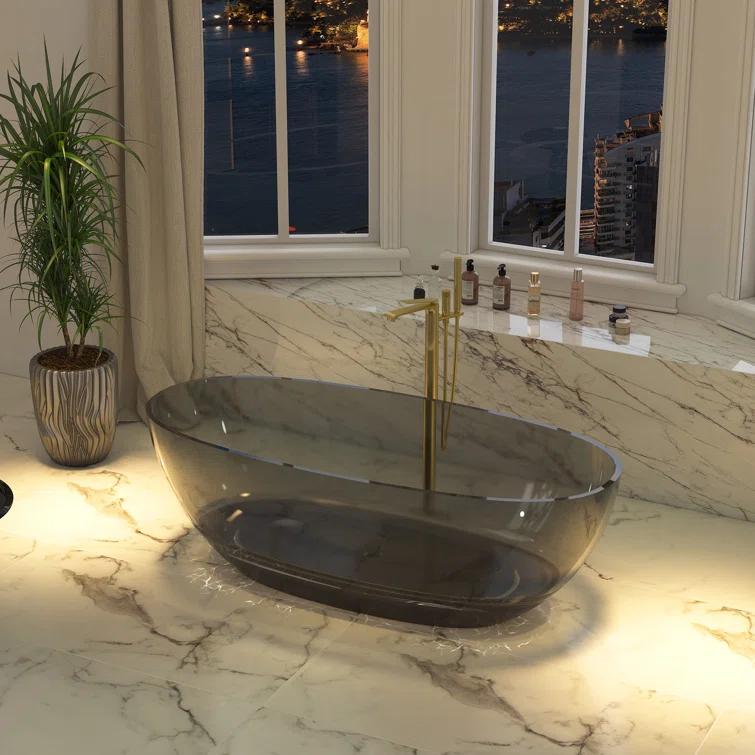 67'' x 30'' Runway Semi Transparent Resin Freestanding Soaking Bathtub