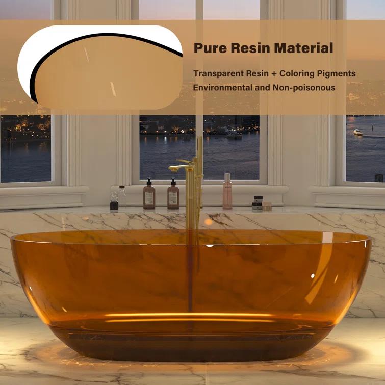 Marfa 67'' x 30'' Runway Semi Transparent Resin Freestanding Soaking Bathtub