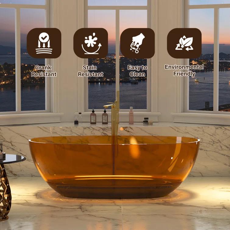 Marfa 67'' x 30'' Runway Semi Transparent Resin Freestanding Soaking Bathtub