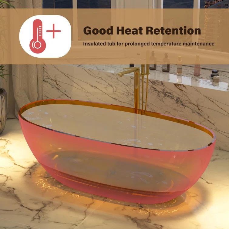 Marfa 67'' x 30'' Runway Semi Transparent Resin Freestanding Soaking Bathtub