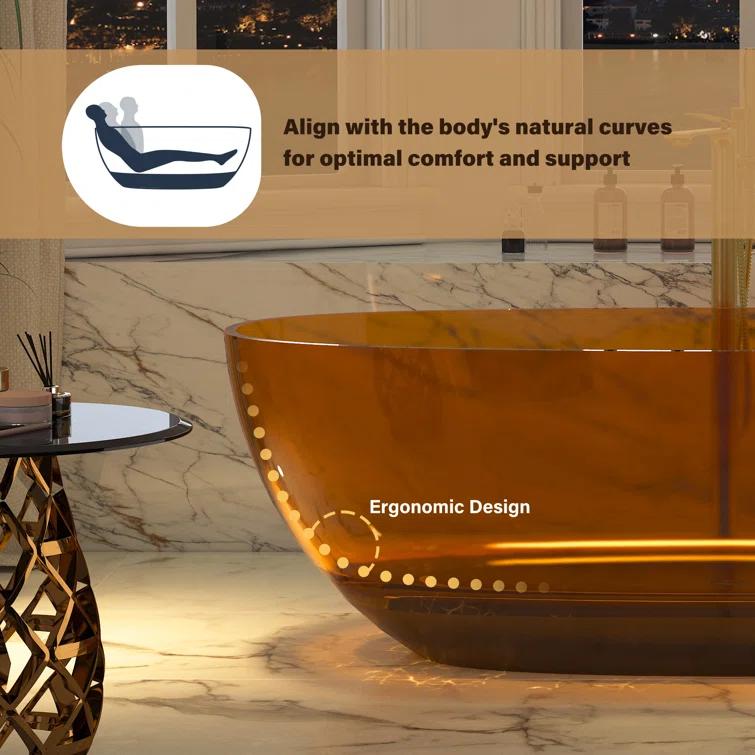 Marfa 67'' x 30'' Runway Semi Transparent Resin Freestanding Soaking Bathtub