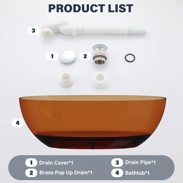 Marfa 67'' x 30'' Runway Semi Transparent Resin Freestanding Soaking Bathtub