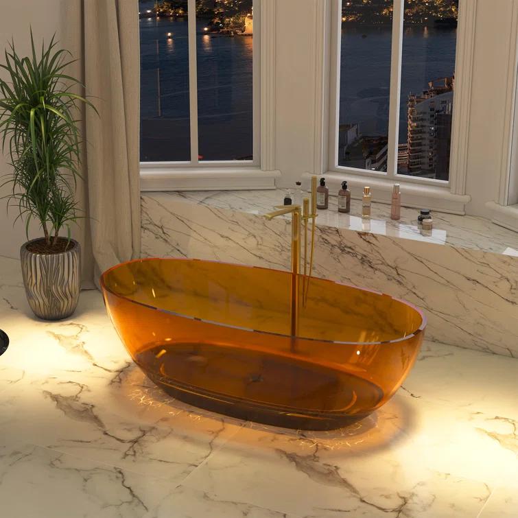 Marfa 67'' x 30'' Runway Semi Transparent Resin Freestanding Soaking Bathtub