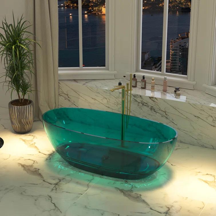 67'' x 30'' Runway Semi Transparent Resin Freestanding Soaking Bathtub