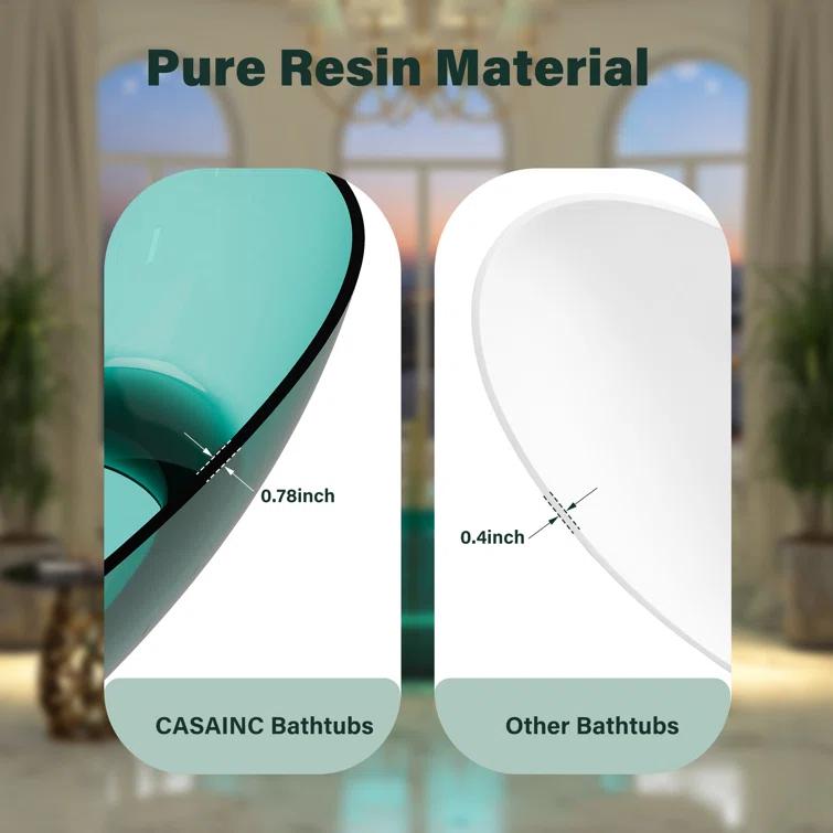 67'' x 30'' Runway Semi Transparent Resin Freestanding Soaking Bathtub