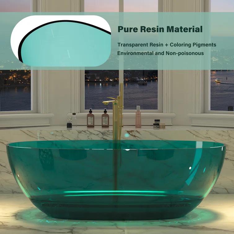 67'' x 30'' Runway Semi Transparent Resin Freestanding Soaking Bathtub