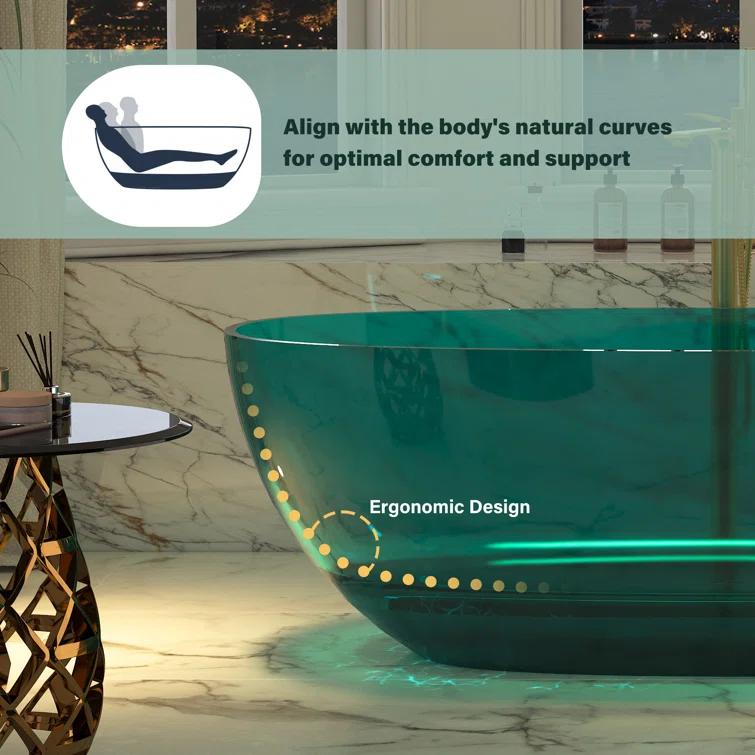 67'' x 30'' Runway Semi Transparent Resin Freestanding Soaking Bathtub