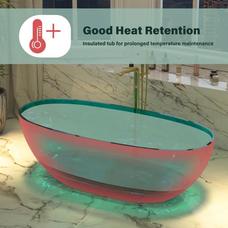 67'' x 30'' Runway Semi Transparent Resin Freestanding Soaking Bathtub