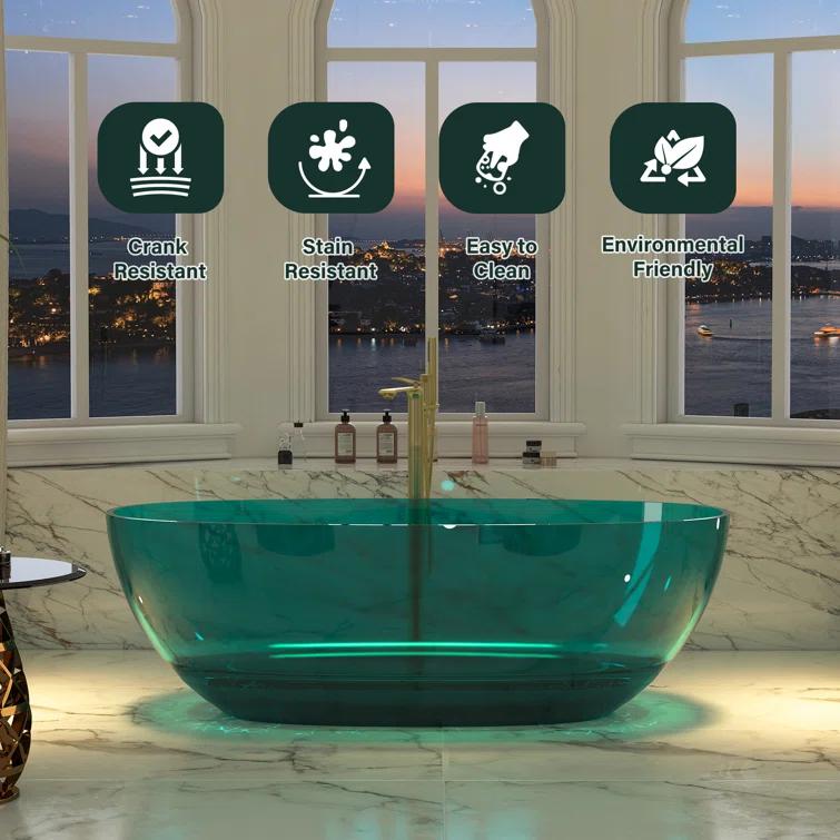 67'' x 30'' Runway Semi Transparent Resin Freestanding Soaking Bathtub