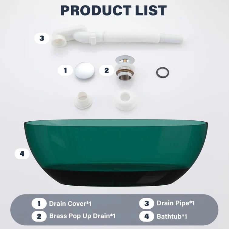 67'' x 30'' Runway Semi Transparent Resin Freestanding Soaking Bathtub