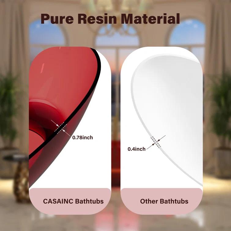 67'' x 30'' Runway Semi Transparent Resin Freestanding Soaking Bathtub