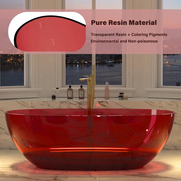 67'' x 30'' Runway Semi Transparent Resin Freestanding Soaking Bathtub