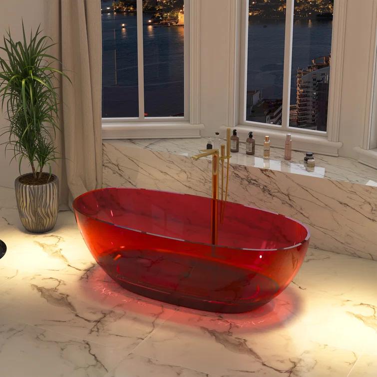 67'' x 30'' Runway Semi Transparent Resin Freestanding Soaking Bathtub