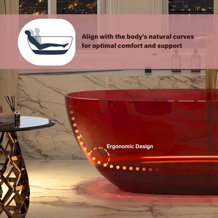 67'' x 30'' Runway Semi Transparent Resin Freestanding Soaking Bathtub