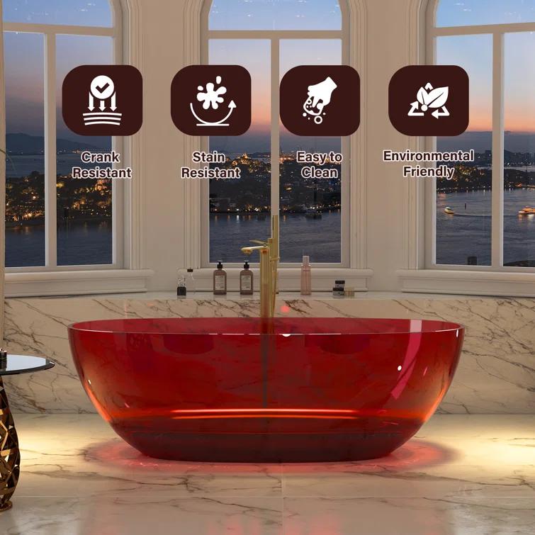 67'' x 30'' Runway Semi Transparent Resin Freestanding Soaking Bathtub