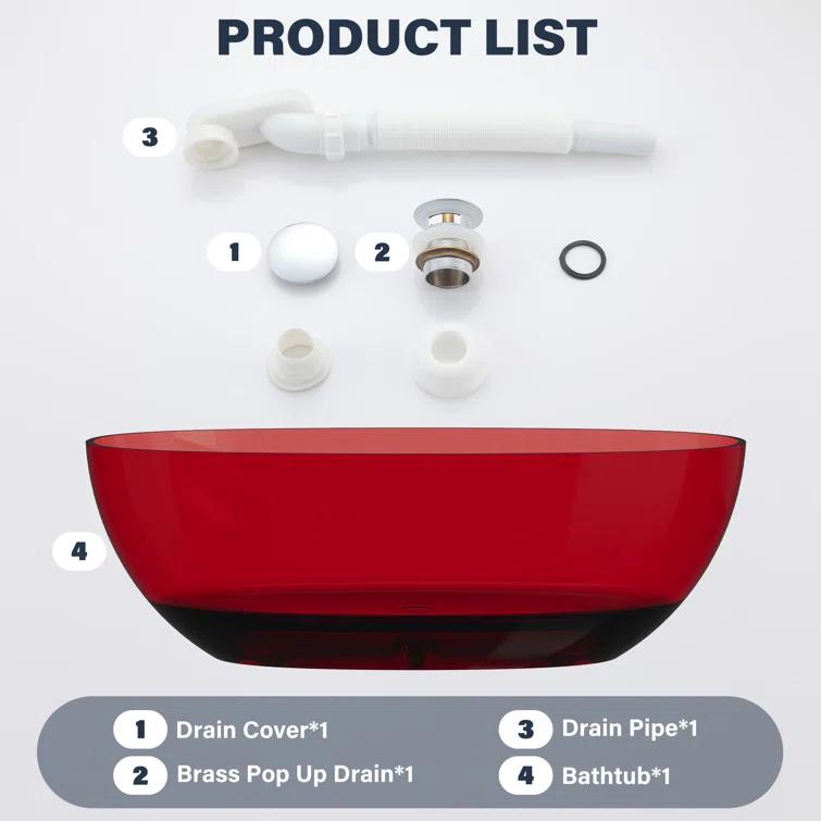 67'' x 30'' Runway Semi Transparent Resin Freestanding Soaking Bathtub