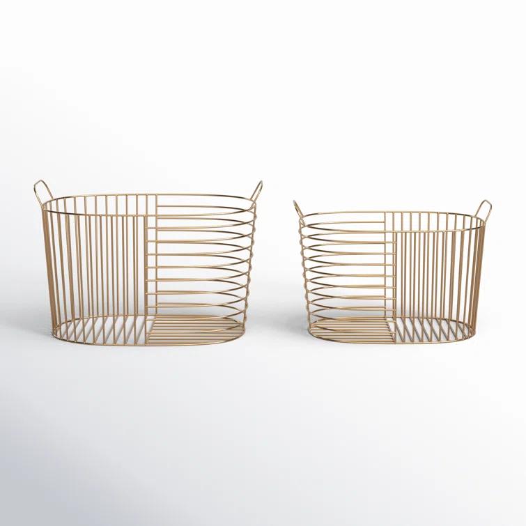 Abbie Metal Basket With Handles - Set of 2