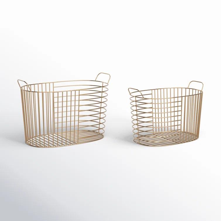 Abbie Metal Basket With Handles - Set of 2