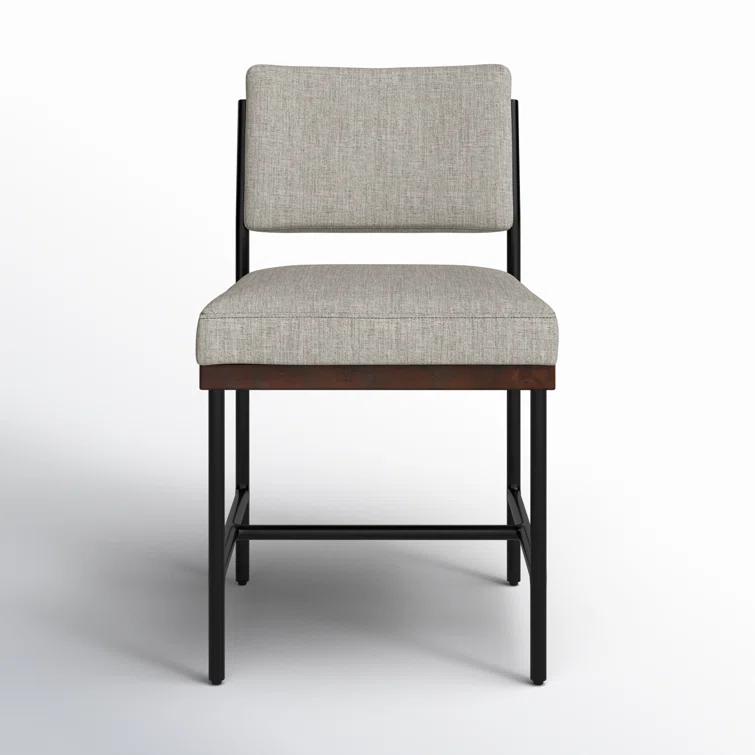 Gray Linen Upholstered Metal Side Chair