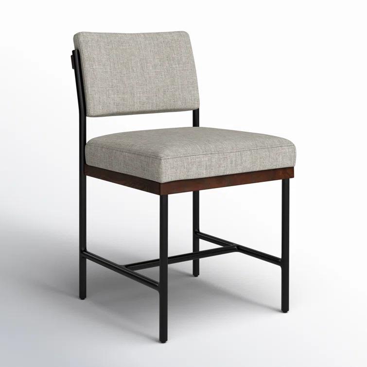 Gray Linen Upholstered Metal Side Chair