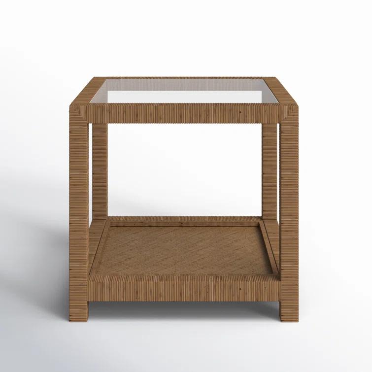 Coastal Charm 26" Brown Rattan and Glass Square End Table