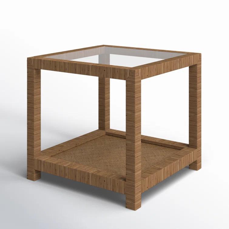 Coastal Charm 26" Brown Rattan and Glass Square End Table
