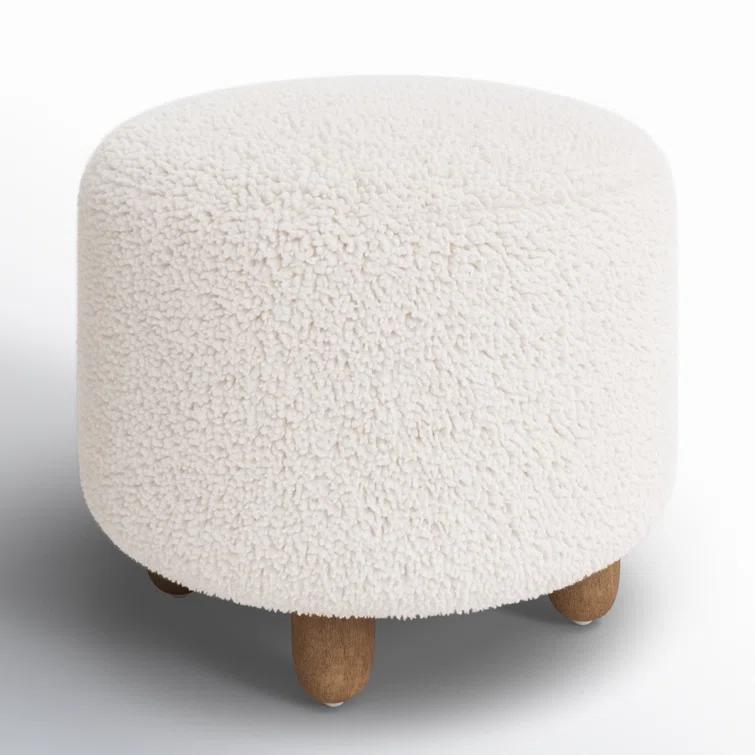 Genevieve Round Ottoman - Ivory Sheepskin