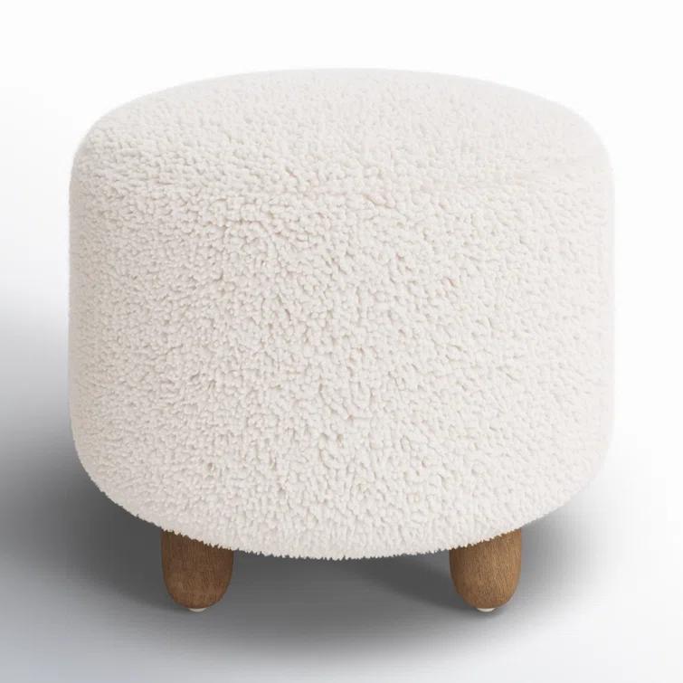 Genevieve Round Ottoman - Ivory Sheepskin