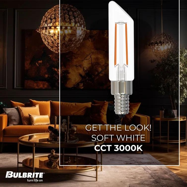LED Filament Pack of (4) 4.5 Watt Dimmable T6SL Light Bulbs with Candelabra (E12) Base