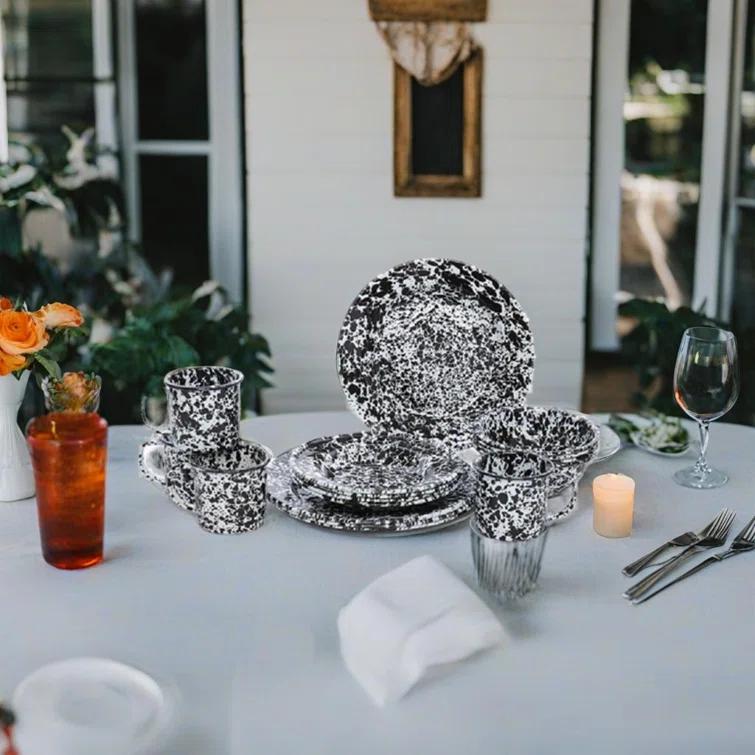 Crow Canyon Enamelware Splatter 16 Piece Dinnerware Set