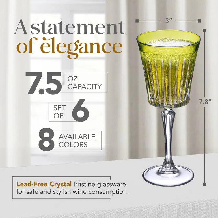 Barski Colored Wine Glasses - Set of 6 Wine Goblets - Glassware - Water Goblets - 7.5 oz (Set of 6)