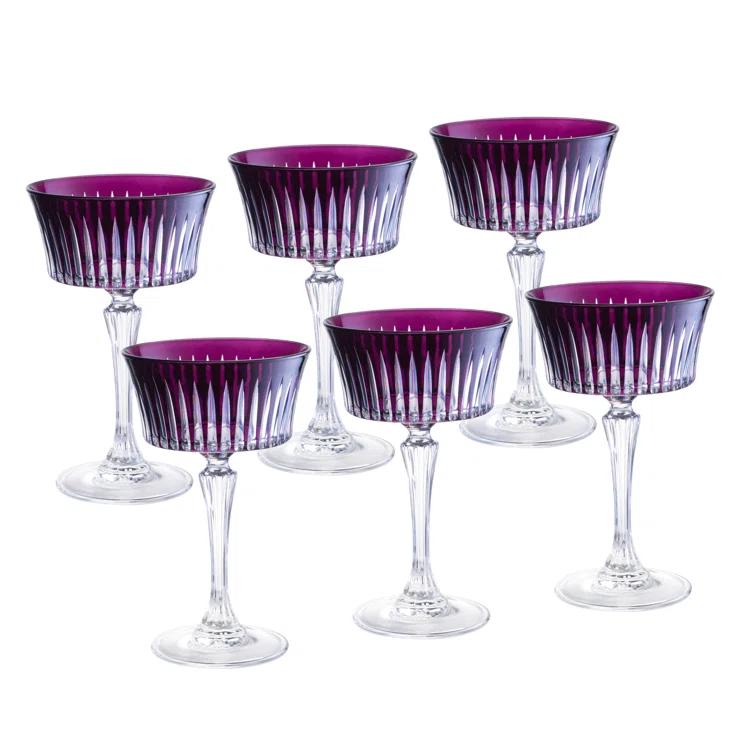 Barski Colored Champagne Coupe Glasses, Stemmed Martini Glassware, Set of 6 - 8.7 oz. (Set of 6)
