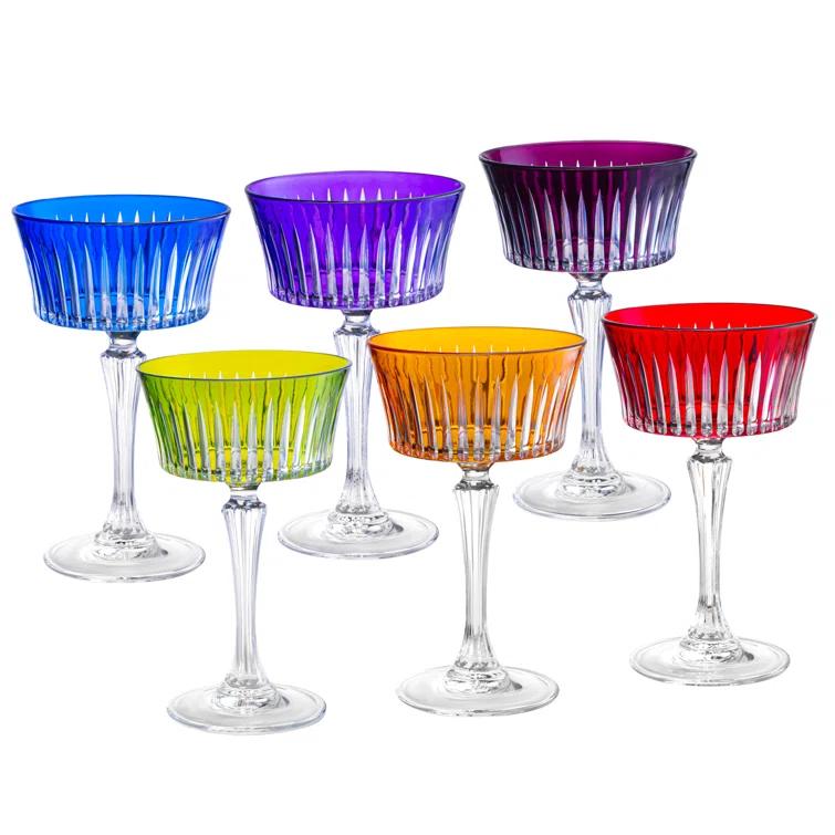 Barski Colored Champagne Coupe Glasses, Stemmed Martini Glassware, Set of 6 - 8.7 oz. (Set of 6)