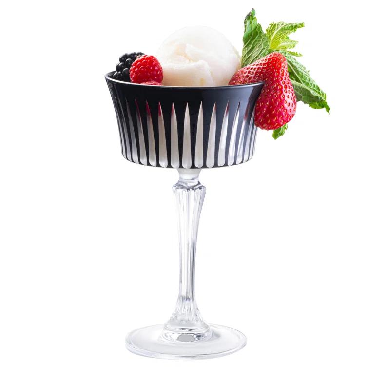 Black Crystal Champagne Coupe Glasses, Set of 6