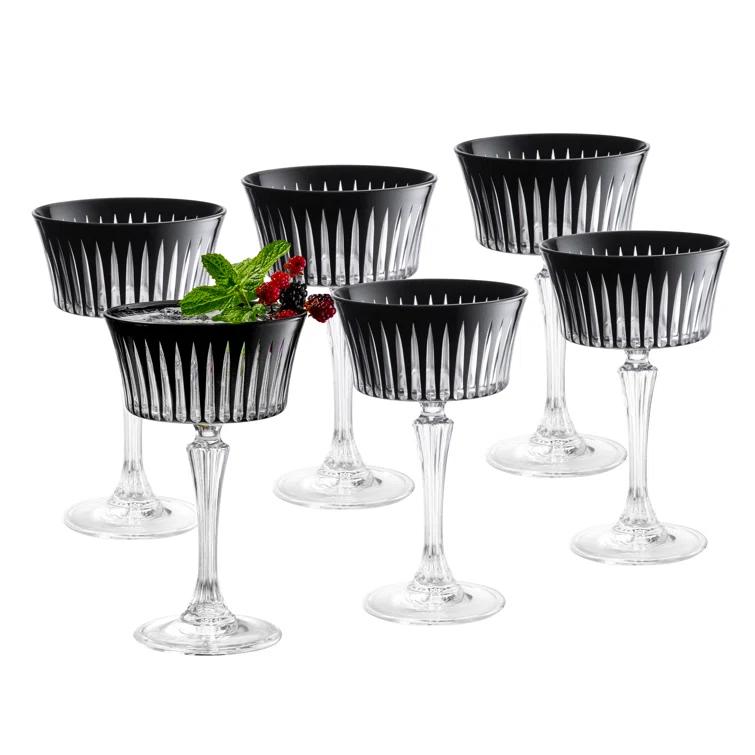 Black Crystal Champagne Coupe Glasses, Set of 6