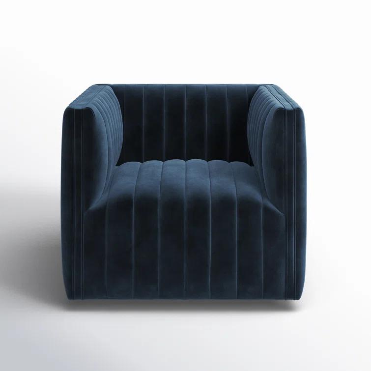 Sapphire Navy Swivel Glove Chair in Luxurious Leather and Wood