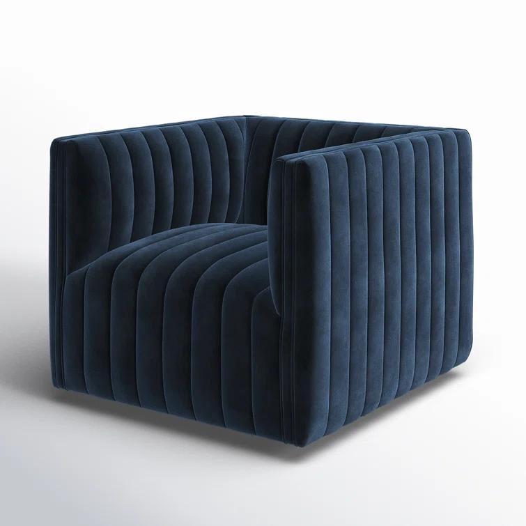 Sapphire Navy Swivel Glove Chair in Luxurious Leather and Wood