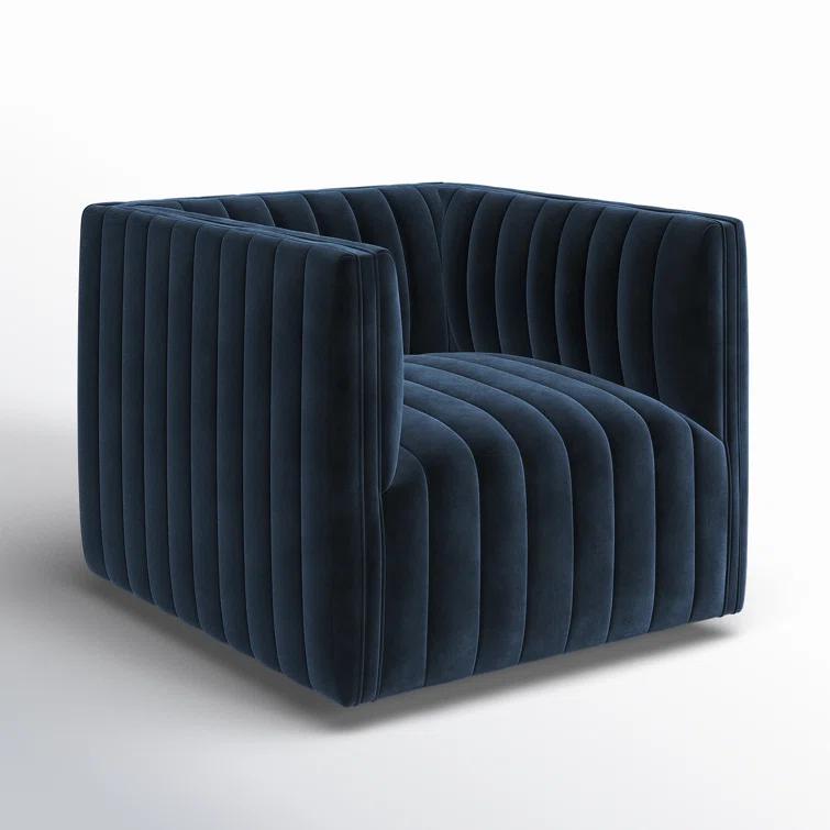 Sapphire Navy Swivel Glove Chair in Luxurious Leather and Wood