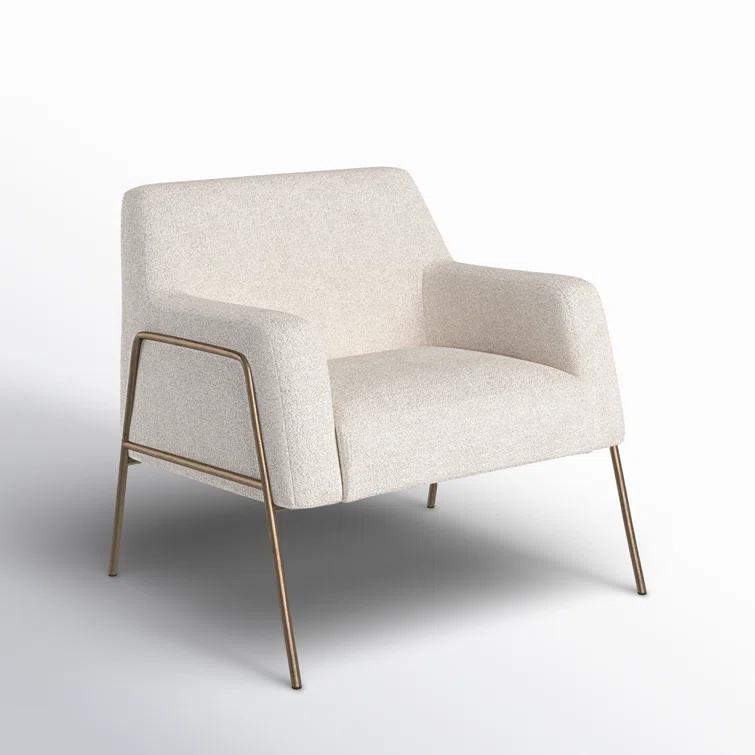 Dove Cream Leather Transitional Arm Chair with Wood Frame