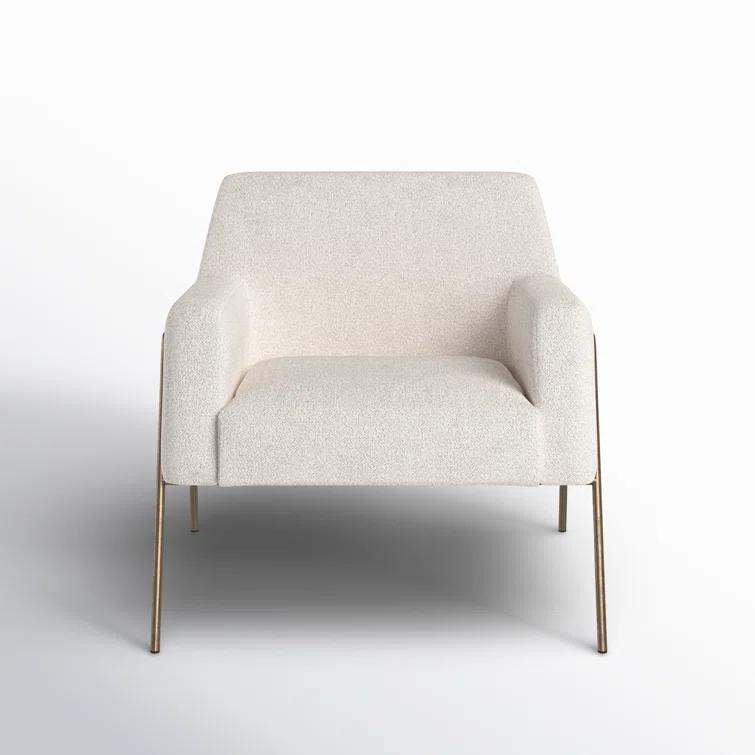 Dove Cream Leather Transitional Arm Chair with Wood Frame