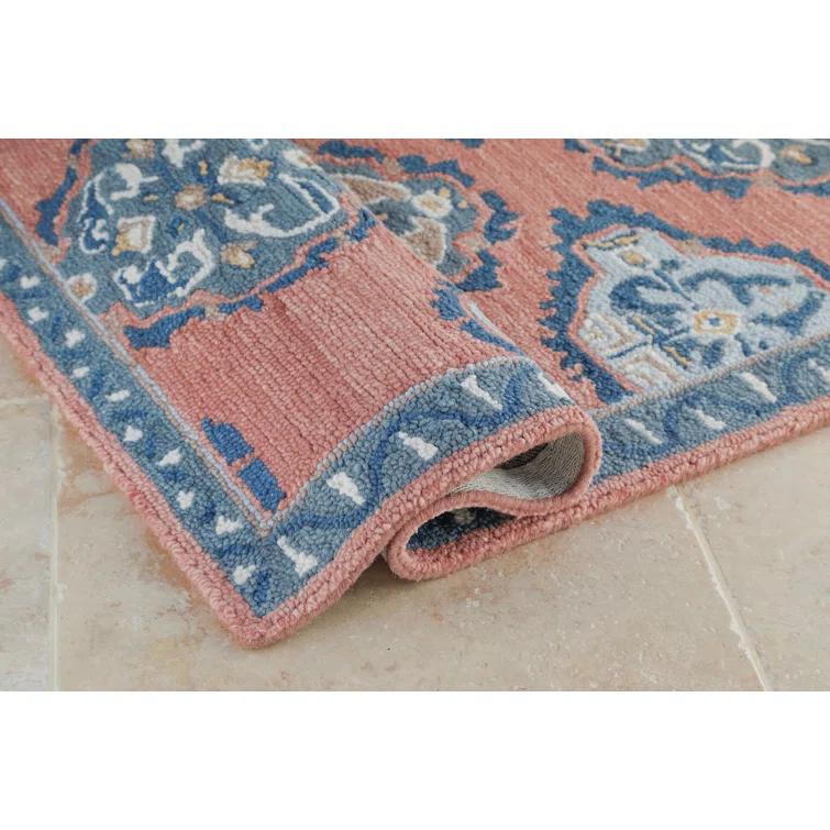 Vintage Glory Hand Hooked Wool Rug in Blue/Faded Red/Cream