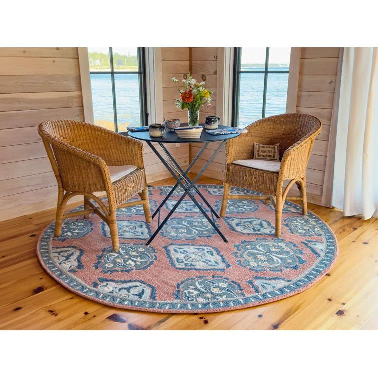 Vintage Glory Hand Hooked Wool Rug in Blue/Faded Red/Cream