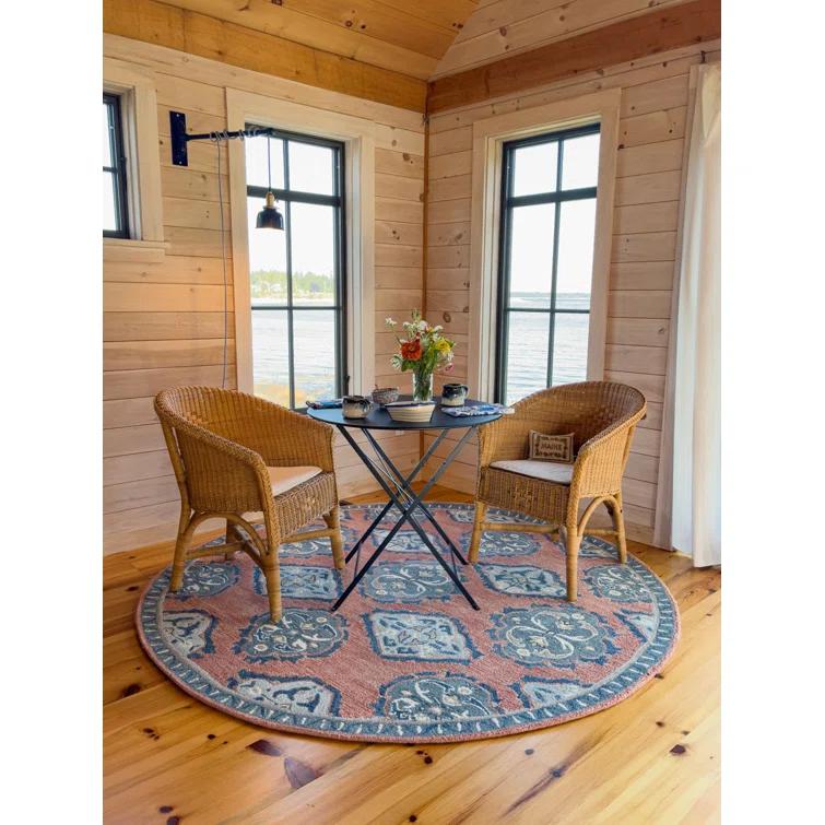 Vintage Glory Hand Hooked Wool Rug in Blue/Faded Red/Cream