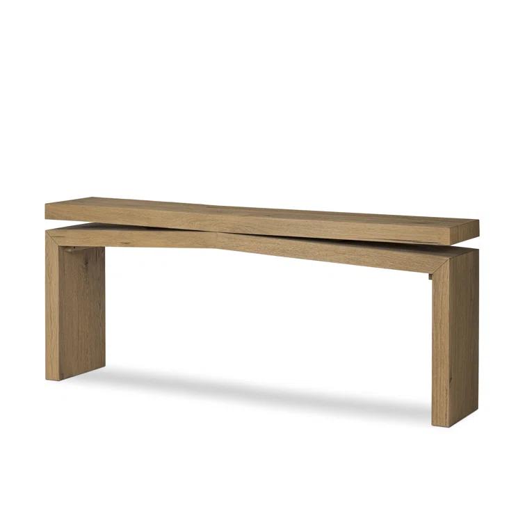 Worn Oak Veneer Console Table with Floating Construction